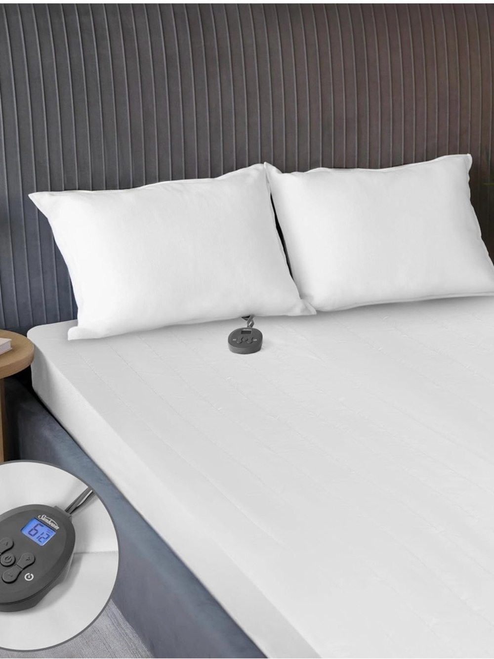 Sunbeam White Mattress Protector with Temperature Control Pad Queen